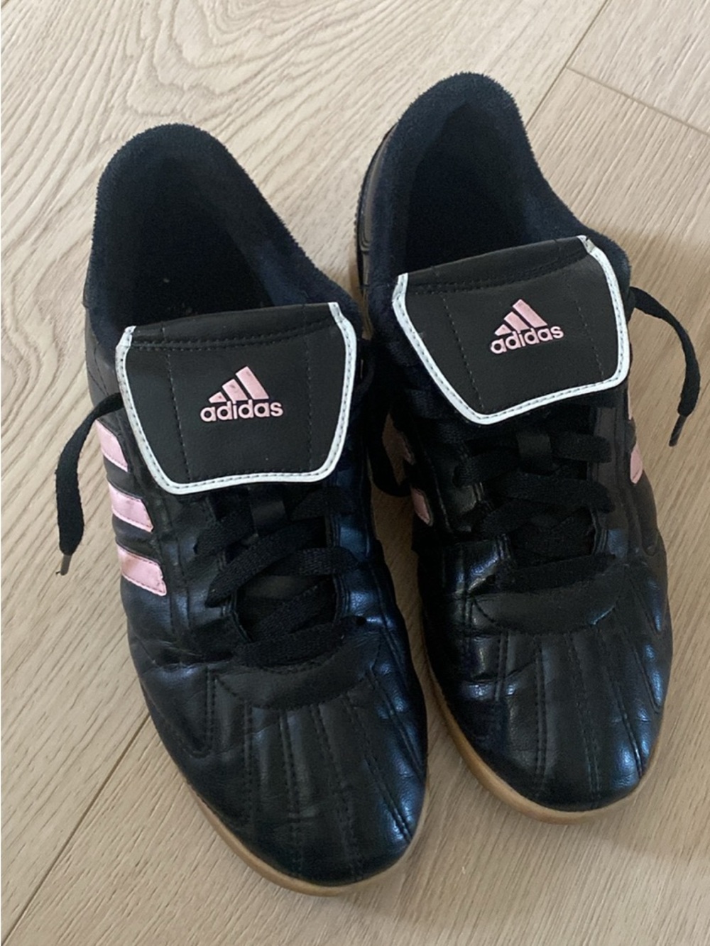 adidas Black Indoor Soccer Shoes with Pink Accents